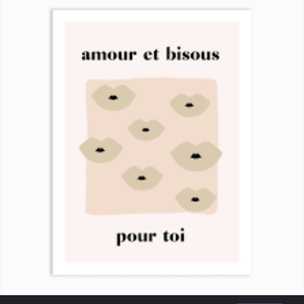 Amour et Bisous Art Print frame included